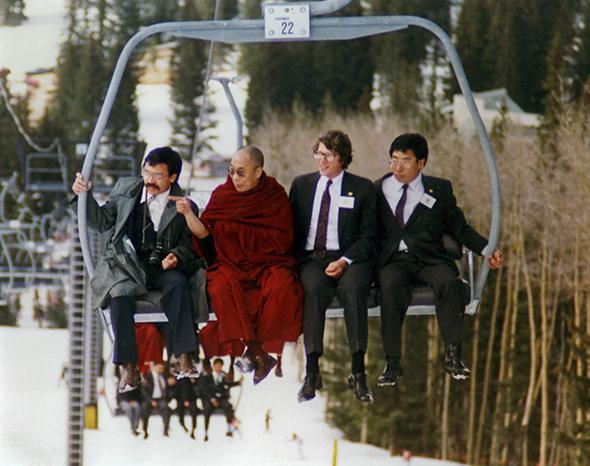 Dali Lama on a ski trip in New Mexico, reportedly a fan of skiing!