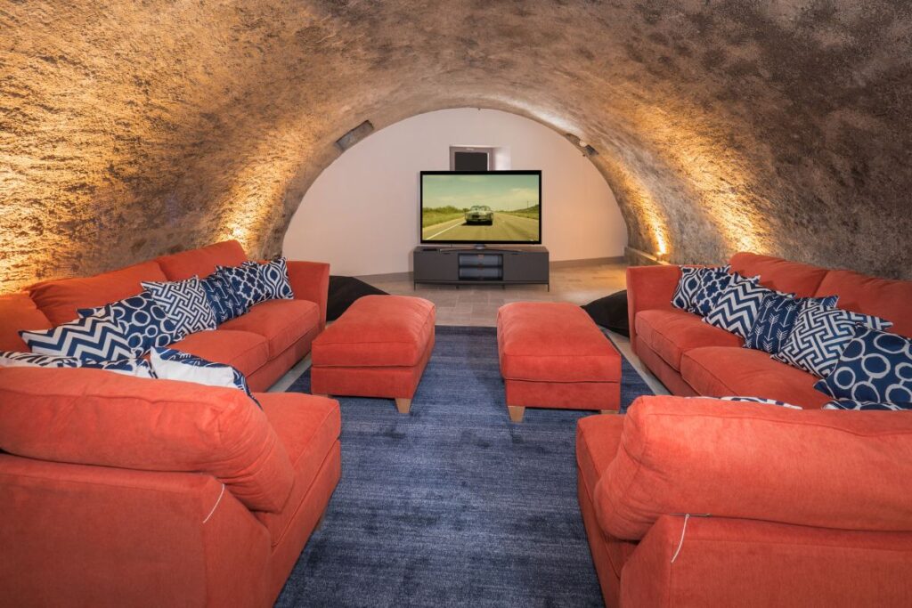 Le Manoir cinema room Vaulted ceiling cinema room at the Manoir Morzine