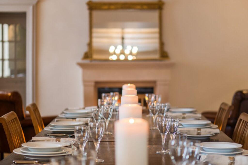 Le Manoir grand dining room close up The grand dining room at the Manoir Morzine close up