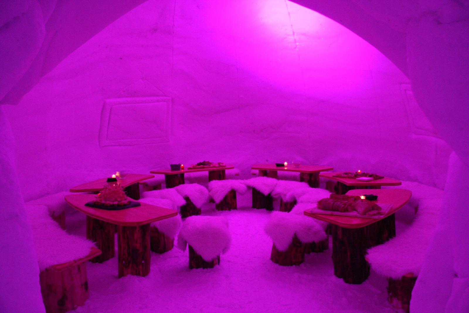 Inside the Avoriaz Igloo village, dining area