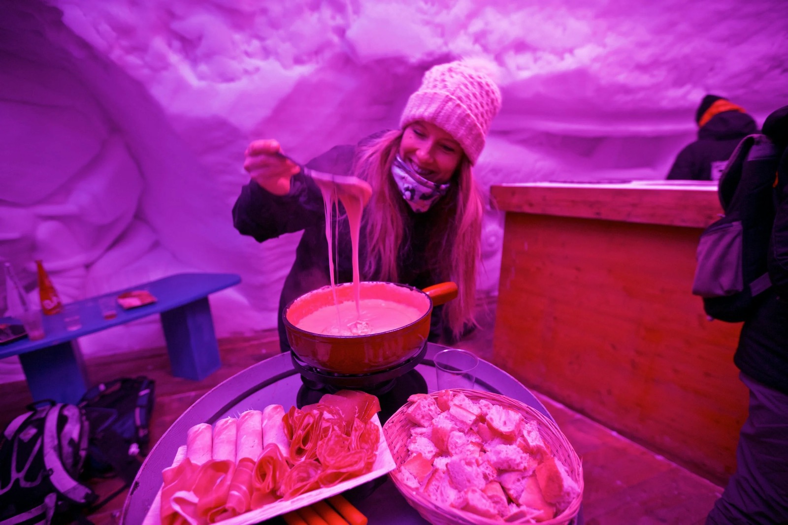 Fondue inside the Avoriaz Igloo village