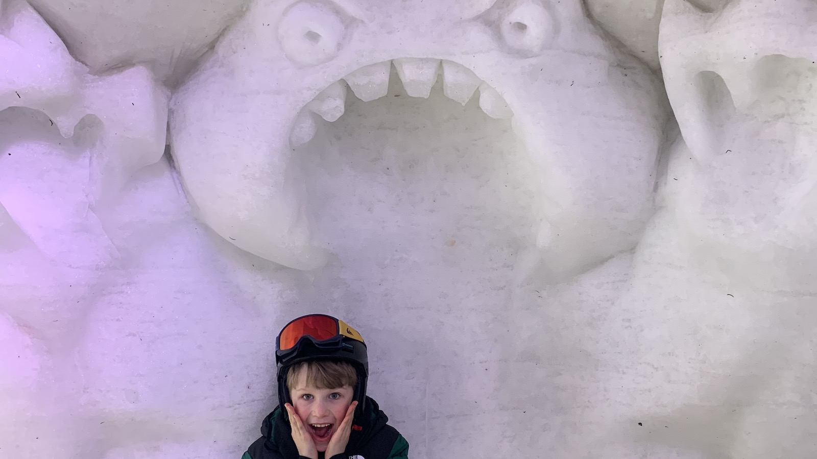 Ice and snow sculptures inside the Avoriaz igloo village