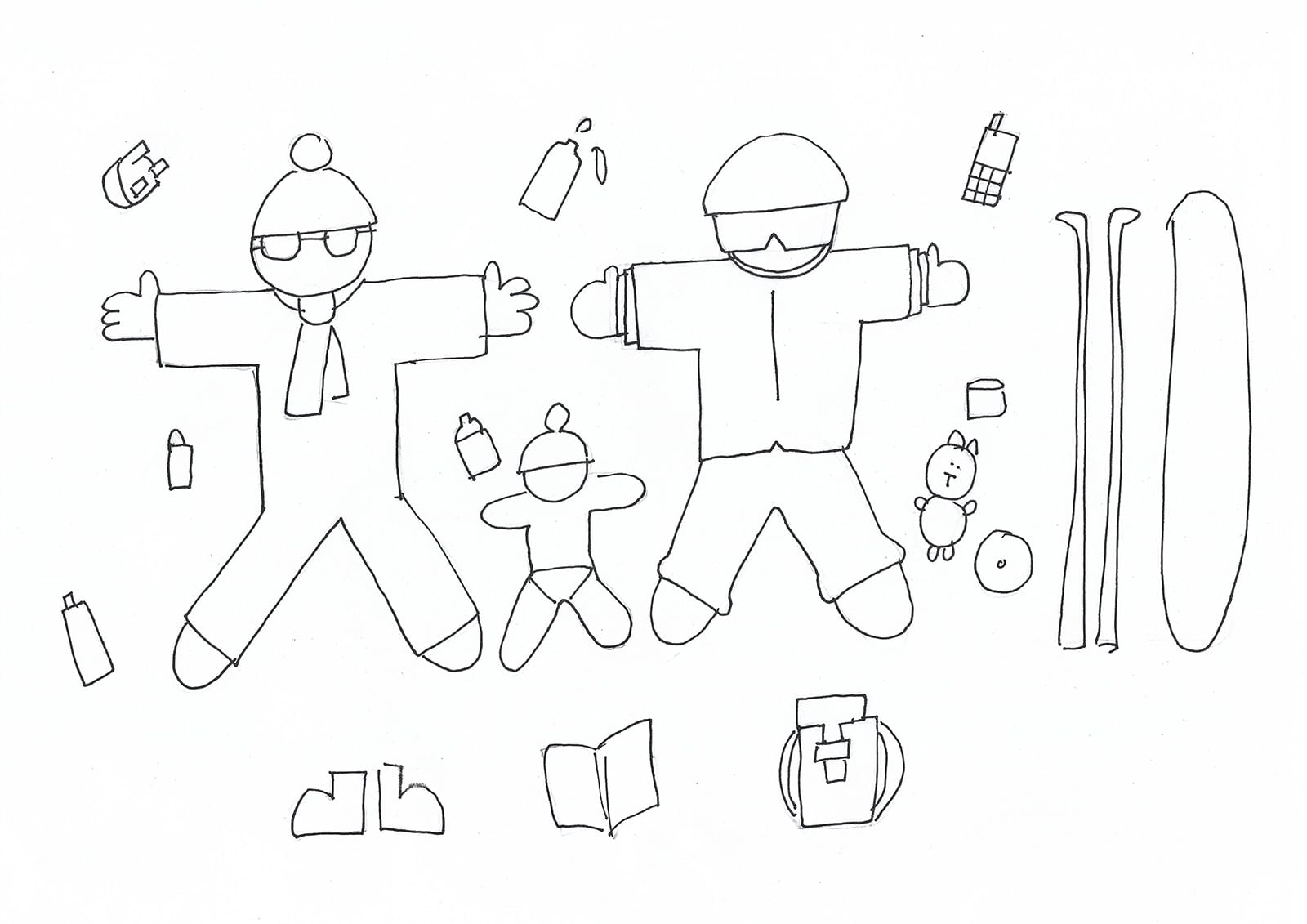 Illustration of packing essentials for a ski packing list